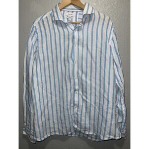 Porter & Ash 100% Linen Shirt Men’s XL Long Sleeve White Blue Coastal Striped